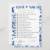 He Said, She Said Bridal shower  Blue Game 招待状 (正面)