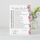 He Said, She Said Bridal shower floral Game 招待状 (スタンド正面)