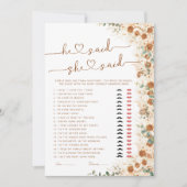 He Said She Said Bridal Shower Game | Boho Rustic  (正面)