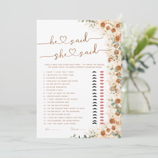 He Said She Said Bridal Shower Game | Boho Rustic  (スタンド正面)