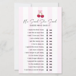 He Said She Said Bridal Shower Game Coquette