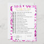 He Said, She Said Bridal shower  Pink Game 招待状 (正面)