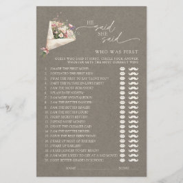 He Said She Said Chic Floral Bridal Shower Game