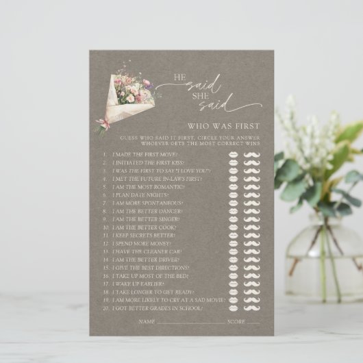 He Said She Said Chic Floral Bridal Shower Game (スタンド正面)