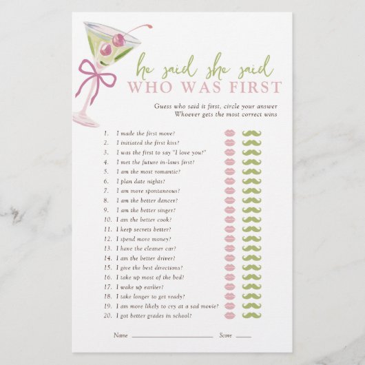 He Said She Said Chic Martini Bridal Game (正面)