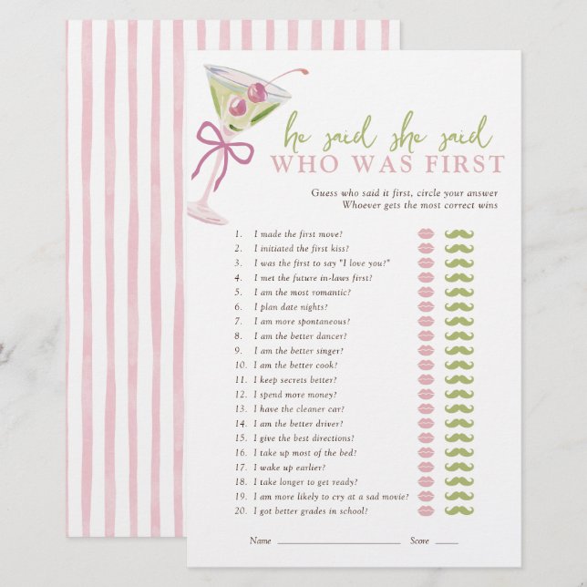 He Said She Said Chic Martini Bridal Game (正面/裏面)