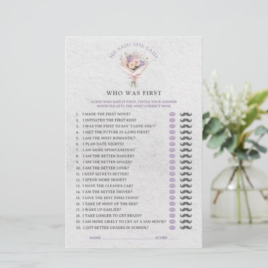 He Said She Said Elegant Floral Bridal Shower Game (スタンド正面)