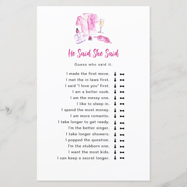 He Said She Said game Pajamas & Prosecco Bridal (正面)