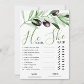 He said She Said Olive Branch Bridal Shower Card 招待状 (正面)