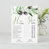 He said She Said Olive Branch Bridal Shower Card 招待状 (スタンド正面)