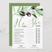 He said She Said Olive Branch Bridal Shower Card 招待状 (正面/裏面)