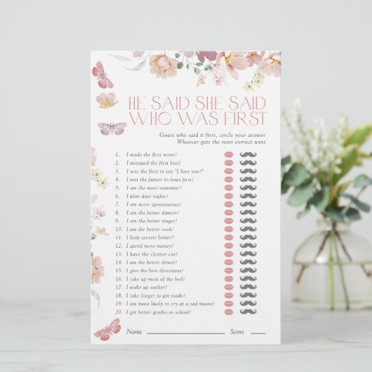 He Said She Said Pink Floral Bridal Shower Game (スタンド正面)