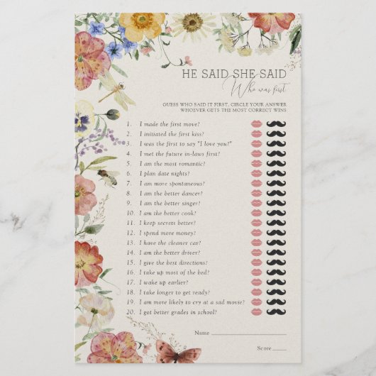 He Said She Said Pressed Wildflower Shower Game (正面)