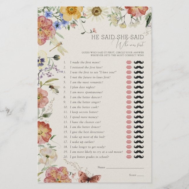 He Said She Said Pressed Wildflower Shower Game (正面)