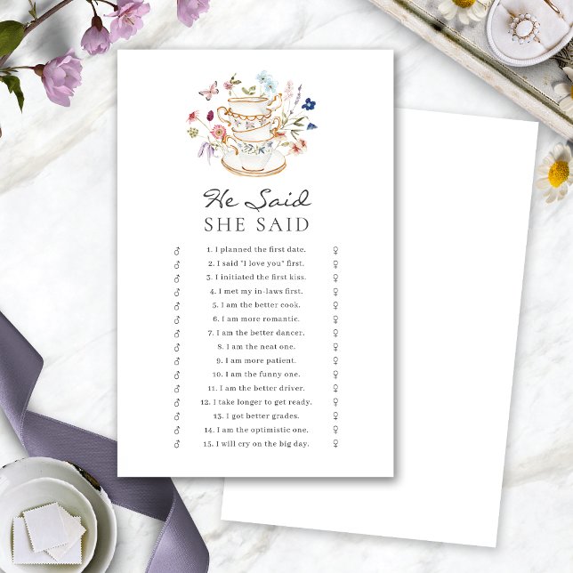 He Said Tea ブライダルシャワーゲーム (He Said She Said Tea Cup Bridal Shower Game by Painted Paperie
)