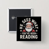 He Sees What You've Been Reading Santa Bookish  缶バッジ (正面&裏面)