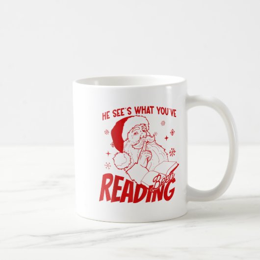 He Sees What You've Been Reading Santa Bookish Chr コーヒーマグカップ (右)