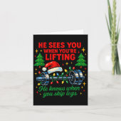 He Sees You Lifting Funny Skip Legs Christmas Tee  カード (正面)