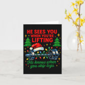 He Sees You Lifting Funny Skip Legs Christmas Tee  カード (黄色い花)