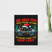 He Sees You Lifting Funny Skip Legs Christmas Tee  カード (正面)