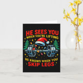 He Sees You Lifting Funny Skip Legs Christmas Tee  カード (黄色い花)