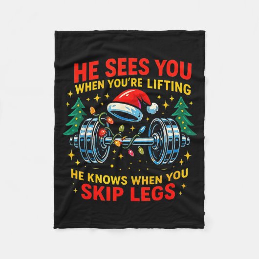 He Sees You Lifting Funny Skip Legs Christmas Tee  フリースブランケット (正面)