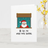 He Sees You When You Are Sleeping Funny Christmas  カード (黄色い花)