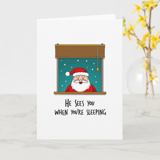 He Sees You When You Are Sleeping Funny Christmas  カード (黄色い花)