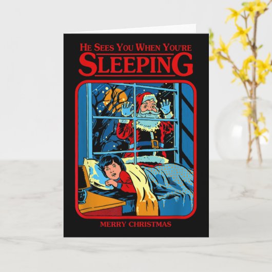 He Sees You When You're Sleeping Merry Christmas  カード (黄色い花)
