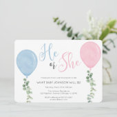 He Watercolor Balloonのジェンダー·リビール·パーティー 招待状 (スタンド正面)