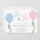 He Watercolor Balloonのジェンダー·リビール·パーティー 招待状 (正面)