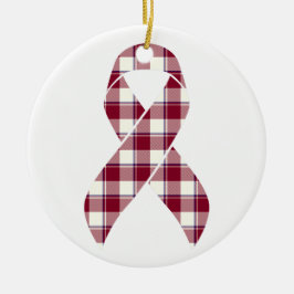 Head and Neck Cancer Awareness Plaid Burgundy セラミックオーナメント