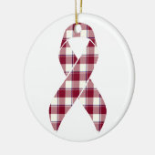 Head and Neck Cancer Awareness Plaid Burgundy セラミックオーナメント (左)