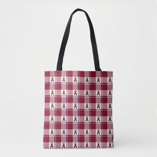 Head and Neck Cancer Awareness Plaid Burgundy トートバッグ (正面)