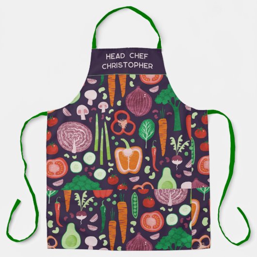 Head Chef Personalized Modern Vegetable Pattern エプロン (正面)