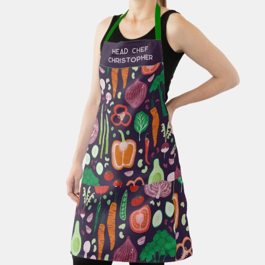 Head Chef Personalized Modern Vegetable Pattern エプロン (インサイチュ)