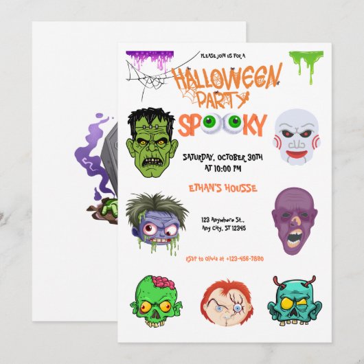 Head Horror Halloween Party  招待状 (正面/裏面)