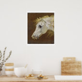 Head of a Grey Arabian Horse (oil on canvas on pan ポスター (キッチン)