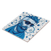 Head Of Bearded Blue Alien With Glasses Sci-Fi Art タイル (側面)