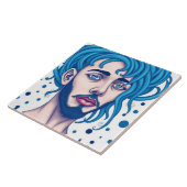 Head Of Bearded Blue Haired Alien Sci-Fi Art タイル (側面)