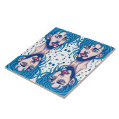 Head Of Bearded Blue Haired Alien Sci-Fi Art タイル (側面)