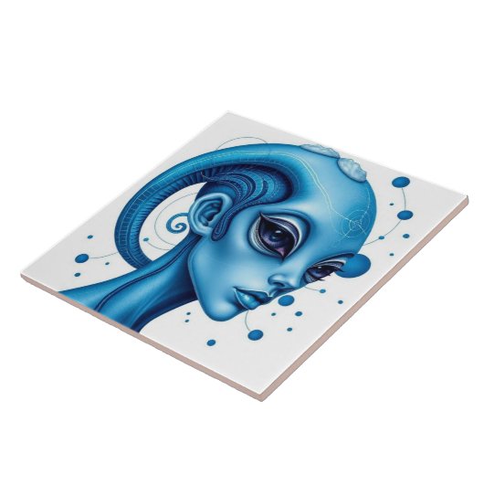 Head Of Blue Alien Closeup Sci-Fi Art タイル (側面)