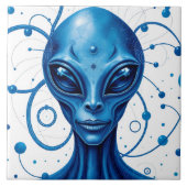 Head Of Blue Alien Closeup Sci-Fi Art タイル (正面)