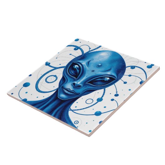 Head Of Blue Alien Closeup Sci-Fi Art タイル (側面)