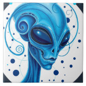 Head Of Blue Alien Closeup Sci-Fi Art タイル (正面)