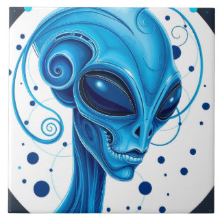 Head Of Blue Alien Closeup Sci-Fi Art タイル