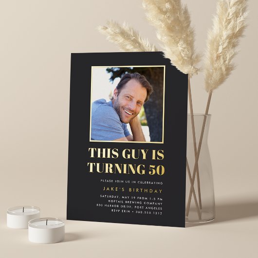 Headline 50th Birthday Partyの写真 箔招待状