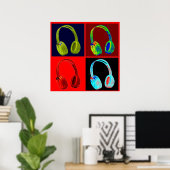 Headphone Four Colors Pop Art Poster Print ポスター (ホームオフィス)