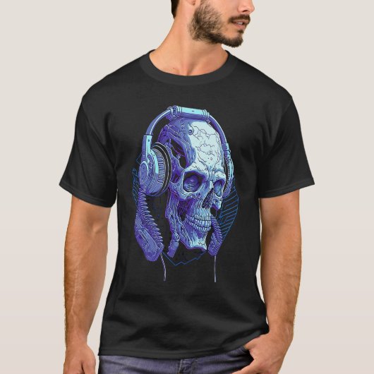 Headphone Skull DJ Halloween Creepy Tシャツ (正面)