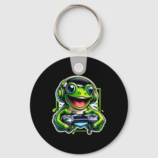 Headphone Video Game Frog Gaming キーホルダー (正面)